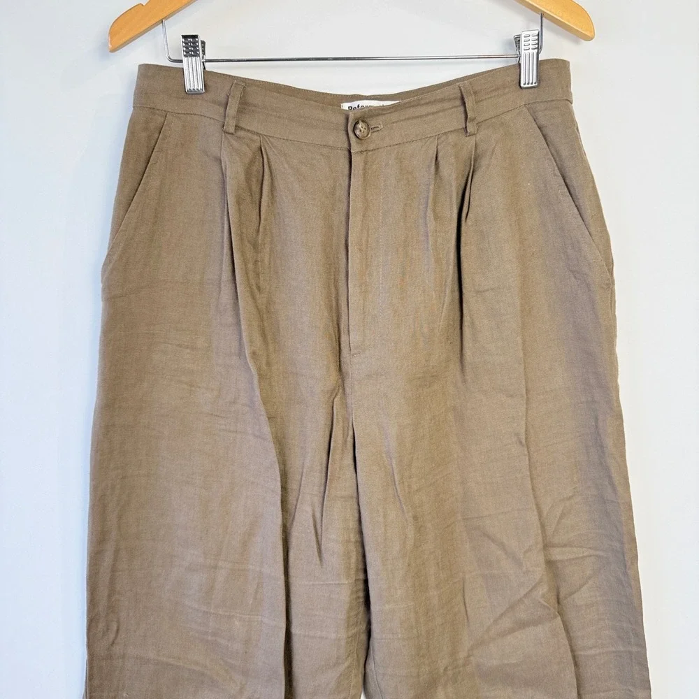 Reformation Mason Pants Women 10 Tan $188 100% Linen High Rise Wide Leg